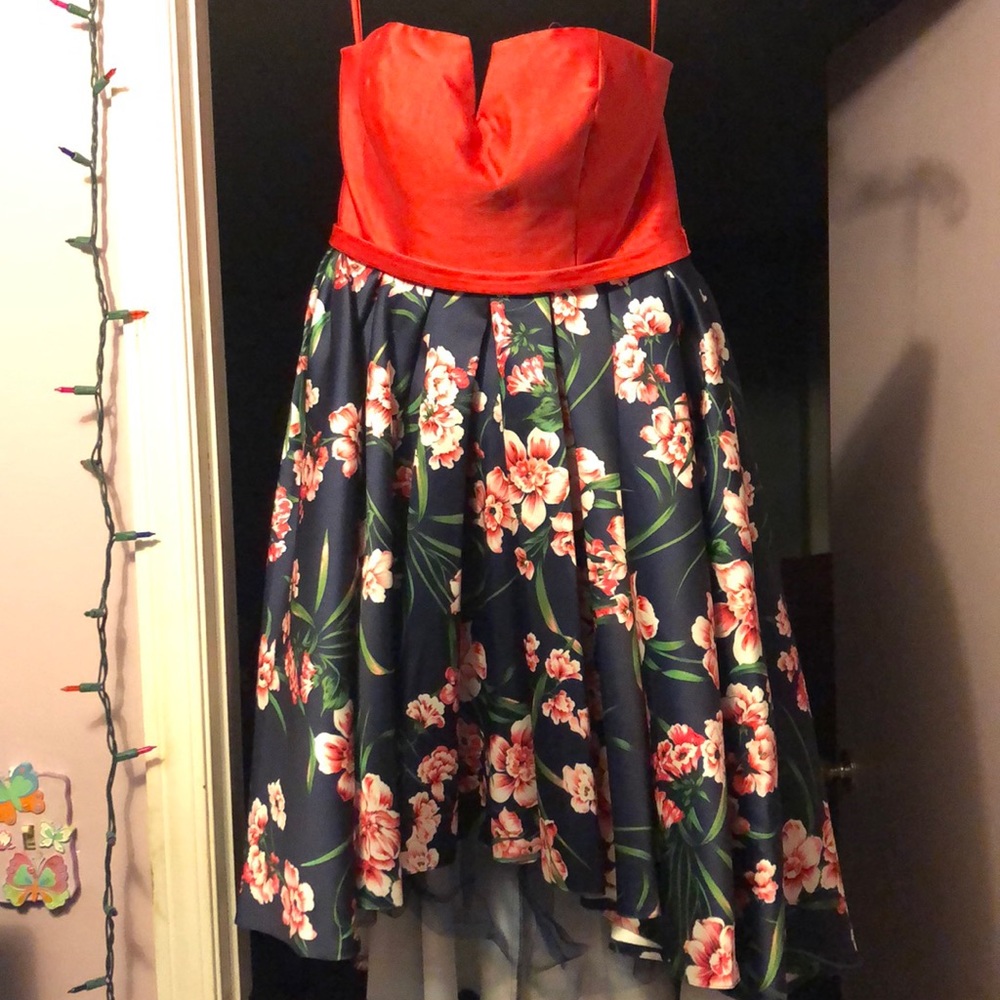 Red Floral Homecoming/High Low Dress